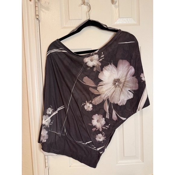 Wet Seal Y2K One Shoulder Rhinestone Floral Top XL Asymmetrical Glam Blouse - Picture 7 of 8